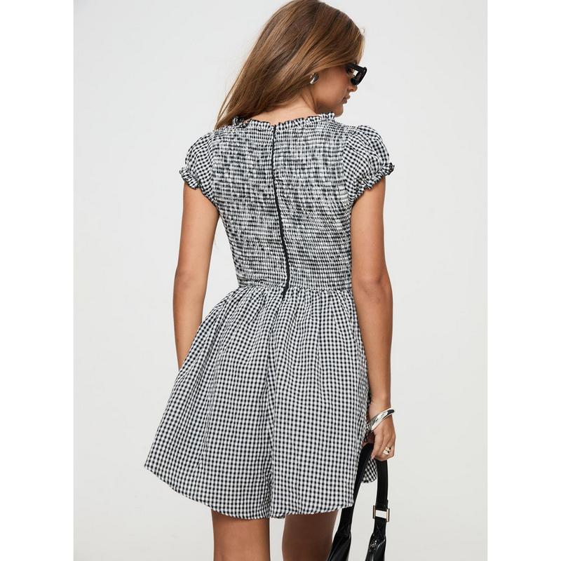 Wescott Gingham Playsuit Black   White