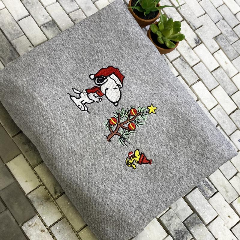 Snoopy Christmas Gratitude Embroidered Sweatshirt, Snoopy and Woodstock Christmas Crewneck, Holiday Crewneck, Family Christmas Sweatshirt