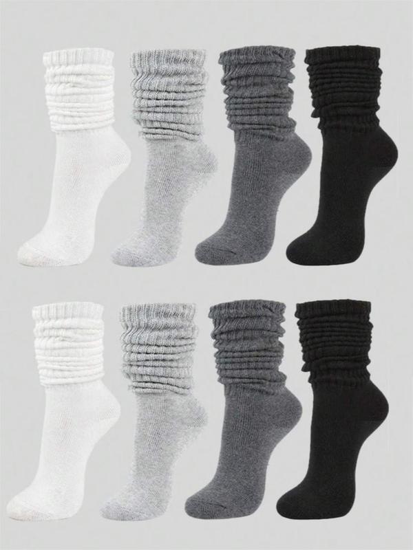 Women's 4 Pairs Solid Color Over The Calf Socks, Minimalist Baggy Socks for Women, Comfort Casual Cozy Breathable Pile Socks for Lady Daily Outdoor Wear, Socks for Women, Scrunch Socks Womenswear