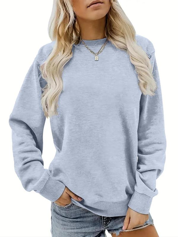 Women's Plain Round Neck Longsleeves Sweatshirt, Casual Drop Shoulder Long Sleeve Crewneck Pullover for Daily Wear, Basic Ladies Fall & Winter Clothes, Minimalist Comfort Womenswear, Fashion Lady Tops