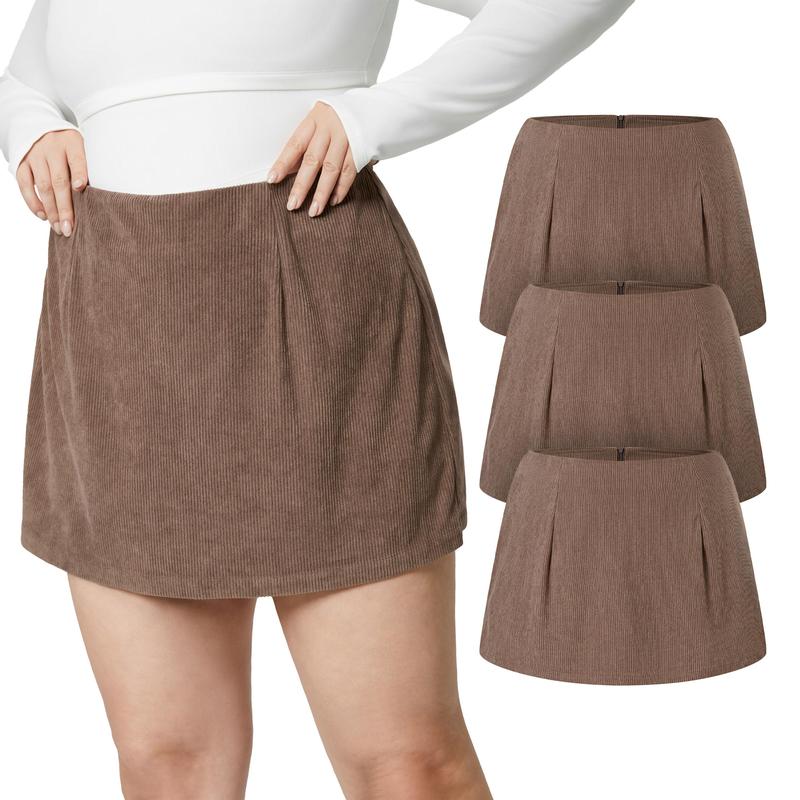 Halara 3-Piece High Waisted Invisible Zipper 2-in-1 A Line Mini Corduroy Casual Plus Size Skirts Set