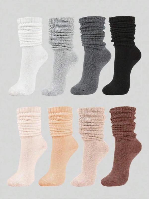 Women's 4 Pairs Solid Color Over The Calf Socks, Minimalist Baggy Socks for Women, Comfort Casual Cozy Breathable Pile Socks for Lady Daily Outdoor Wear, Socks for Women, Scrunch Socks Womenswear