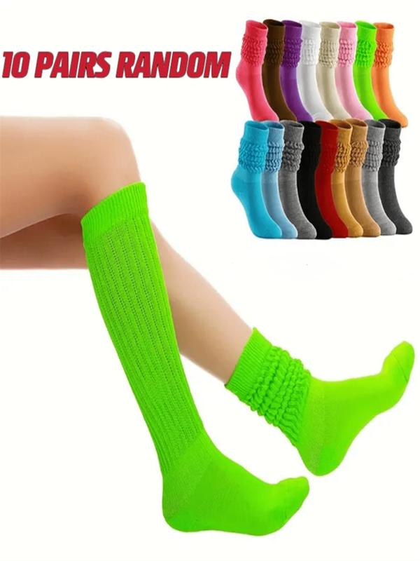 Women's 4 Pairs Solid Color Over The Calf Socks, Minimalist Baggy Socks for Women, Comfort Casual Cozy Breathable Pile Socks for Lady Daily Outdoor Wear, Socks for Women, Scrunch Socks Womenswear