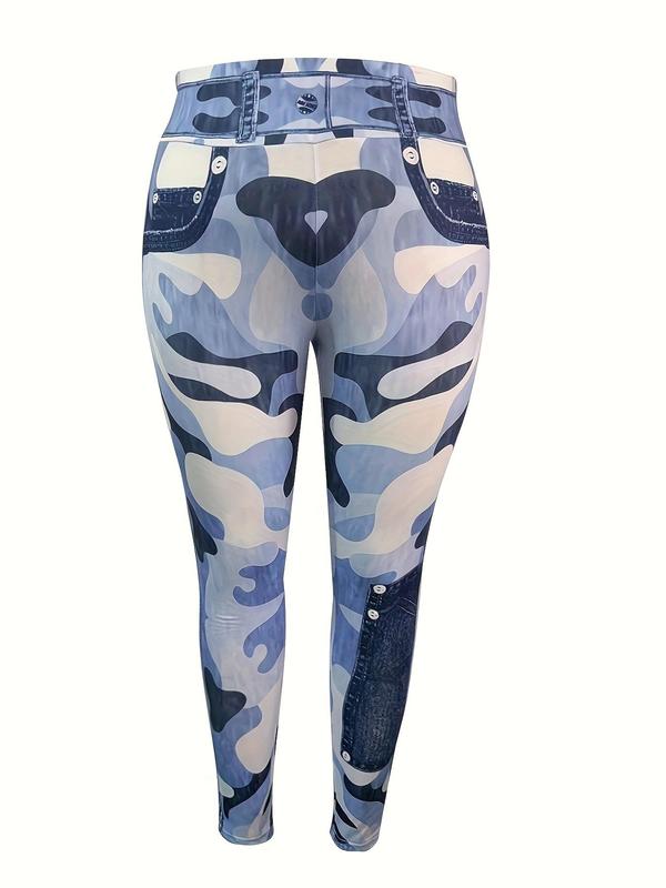 Faux Denim Print High Waist Leggings, Casual Patchwork Seamless Skinny Pants, Pants for Women, Going Out Bottoms, Women's Summer Bottoms for Yoga Gym Daily Wear