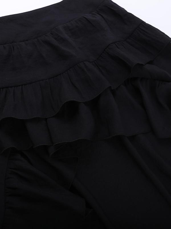 Women's Plain Ruffle Hem Layered Skirt, Punk Fashion Asymmetrical Hem Skirt for Daily Wear, Ladies Bottoms for All Seasons