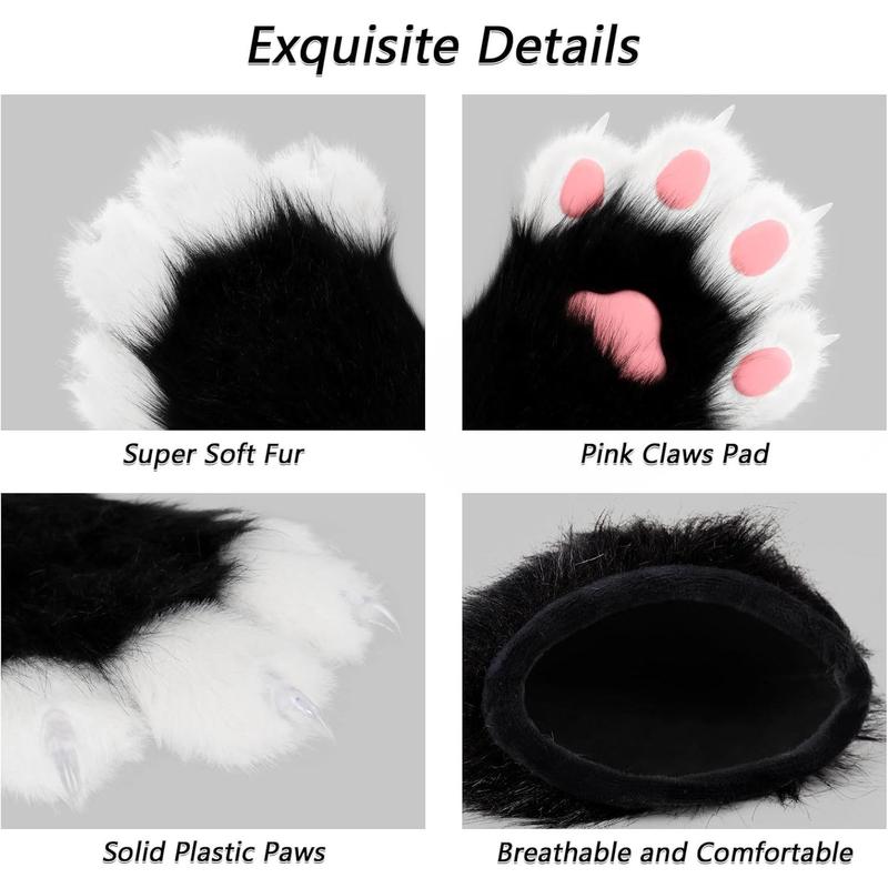 Faux  Plush Furry  Claw Gloves Fursuit  Fox Paws Mittens Halloween  Costume Accessories for Adult