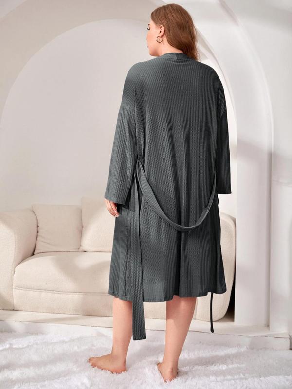  Women's Textured Belted Robe, Minimalist Tie Front Pocket Robe, Soft Nightwear Lounge Set, Lounge Sets, Comfort Pj, Lady Sleepwear, Fall Wear, Fallfreshness