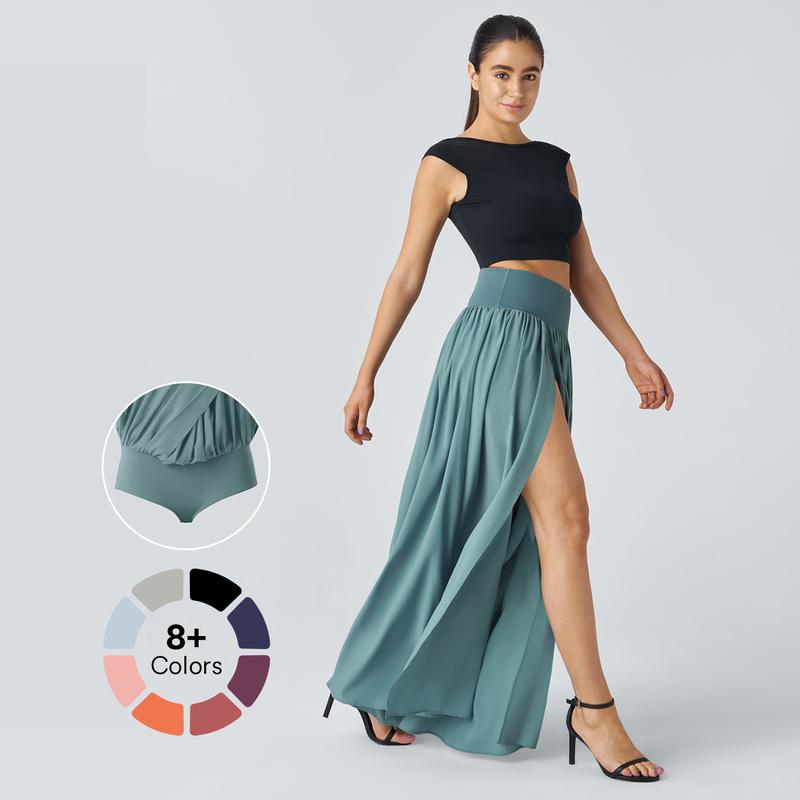 Halara Breezeful™ High Waisted Plicated Split 2-in-1 Flowy Quick Dry Maxi Casual Skirt