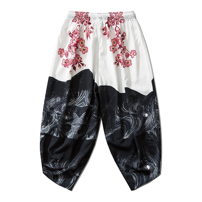 Niepce Pink Flowers Japanese Streetwear Lightweight Harem Pants