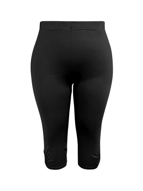 Plus Size Solid Cut Out Capris Pants, Casual Comfy Breathable Skinny Pants for Daily Wear, Women's Bottoms for All Seasons