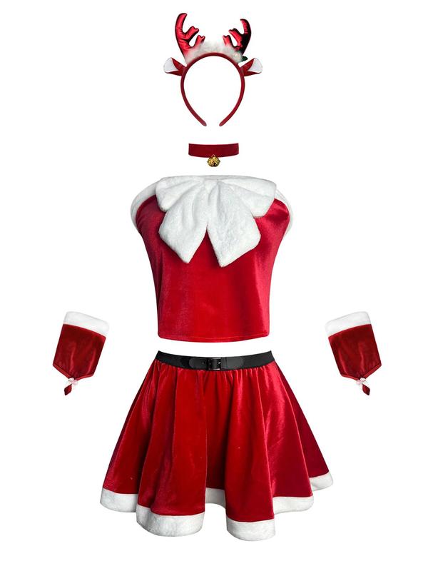 Women's Christmas Themed Outfit, Sexy Bow Decor Maid Costume Set, Festive Role Play Costume Set for Party Holiday Vacation, Ladies Underwear & Sleepwear