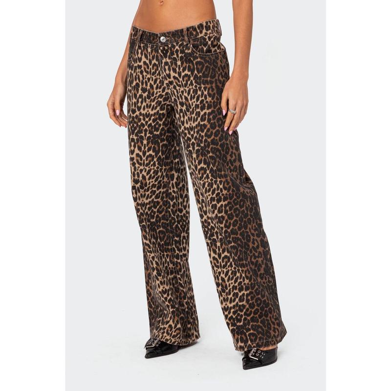 Leopard Printed Low Rise Jeans