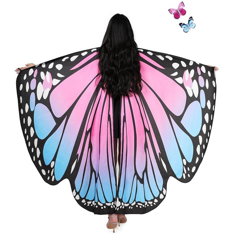 AWAYTR Halloween Butterfly Wings Shawl for Womens Fairy Cape Lady Costume Dress Up with 2 Hair Clips  Womenswear Accessories