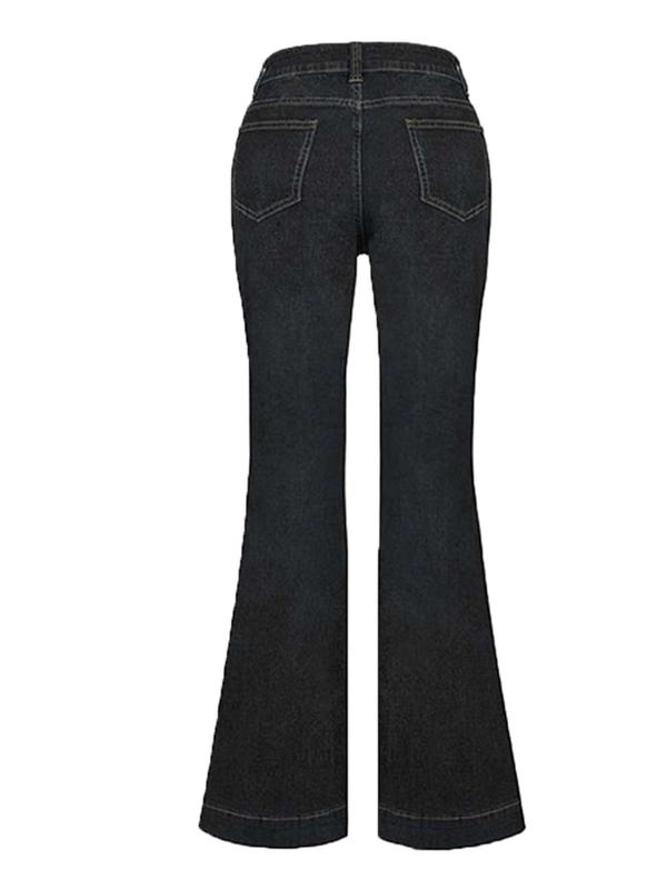 Women's Plain Button Pocket Flare Leg Vintage Jeans, Casual Bell Bottom 80s Trousers for Daily Wear, Fall Pants, Ladies Bottoms for Fall, Downtown Girl Clothes, Downtown Girl Clothes Bell Bottoms  Pants