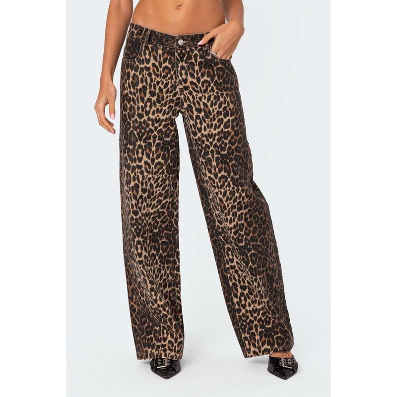 Leopard Printed Low Rise Jeans