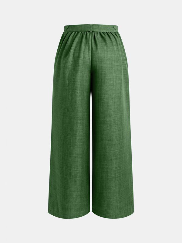 YOZY [2 colors, size 4-14] Pleated Bowknot Belted Wide Leg Pants, Casual Comfy Elastic High Waist Trousers, 2024 Women's Bottoms for All Seasons, S-XXL