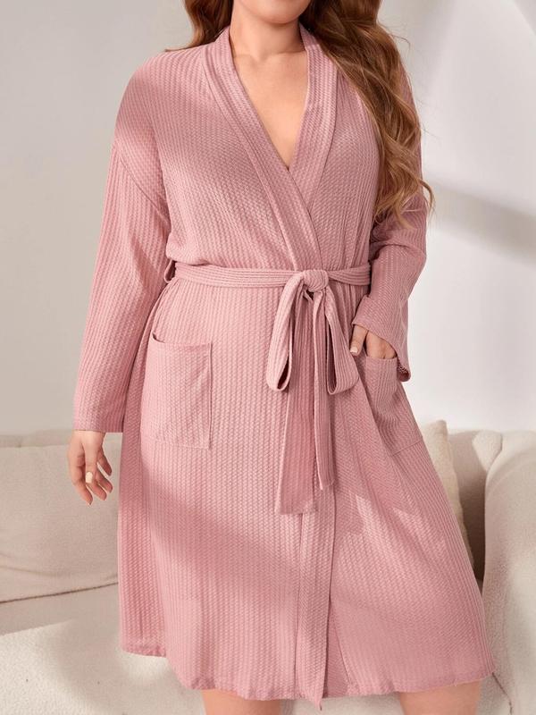  Women's Textured Belted Robe, Minimalist Tie Front Pocket Robe, Soft Nightwear Lounge Set, Lounge Sets, Comfort Pj, Lady Sleepwear, Fall Wear, Fallfreshness