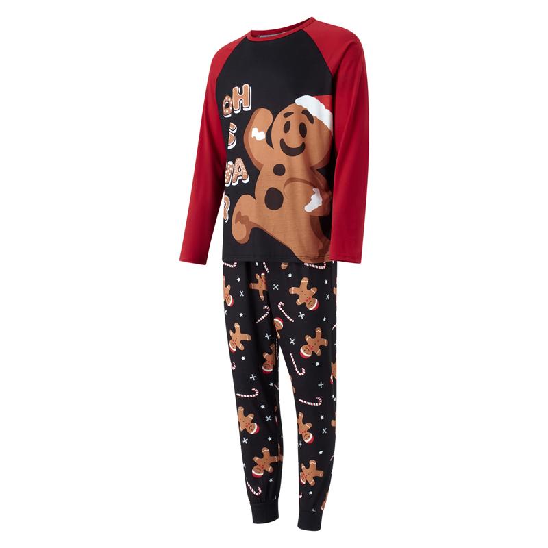 Gingerbread Man Print Matching Christmas Pajamas For Family, Long Sleeve Gingerbread Man Print Tops + Pants Set