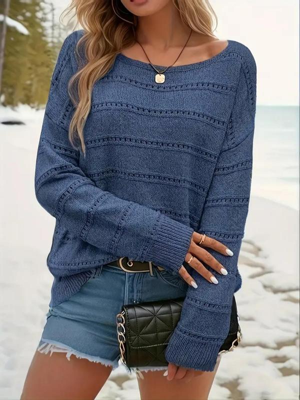 Women's Plain Boat Neck Drop Shoulder Sweater, Casual Long Sleeve Jumper for Spring & Fall, Fashion Women's Knitwear for Daily Wear,  Fall Clothes