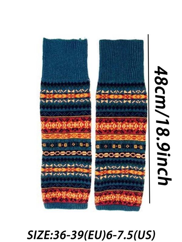 Women's Ethnic Pattern Over The Calf Socks, Casual Cozy Warm Leg Warmers for Fall & Winter, Women's Socks for Daily Wear