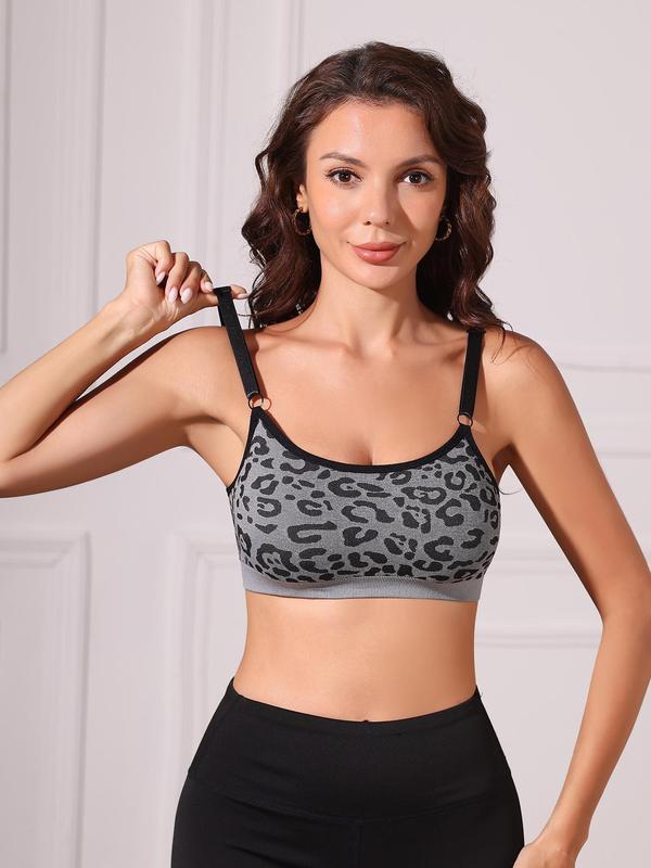 Women's Leopard Print Adjustable Strap Bra, No Chest Pad Comfortable Breathable Seamless Bralettes, Women's Lingeries