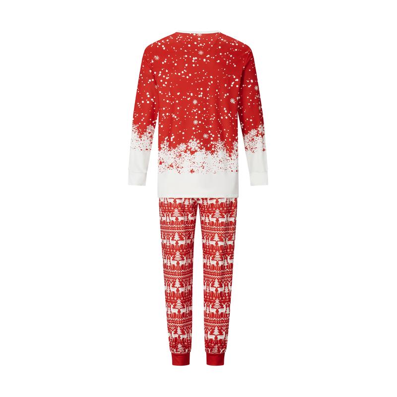 Red Christmas Family Pajamas Matching Set Letter Santa Hat Print Long Sleeve Tops and Elk Print Pants Sleepwear