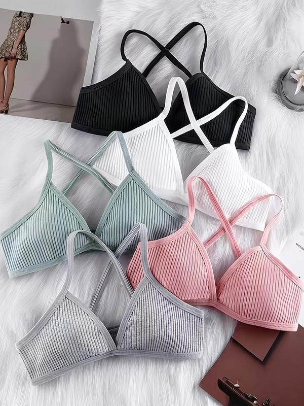 Women's Criss Cross Bralette, Solid Color Wireless Push Up Bra, Soft Comfy Breathable Lingerie Top, Lingerie for Women, Summer Bras for Women, Back To School Set, Fall Wear, Fallfreshness