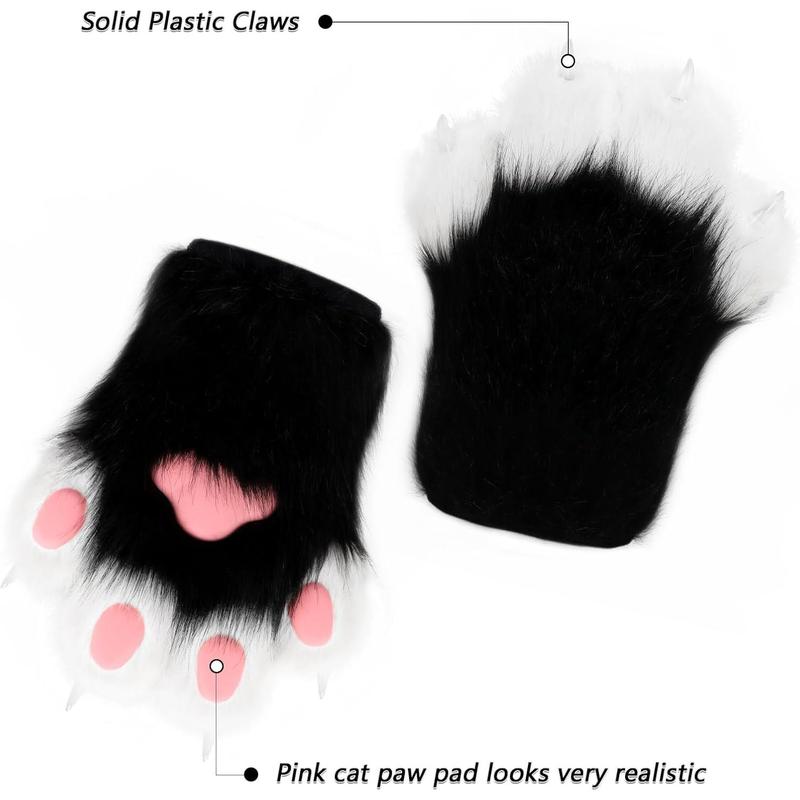 Faux  Plush Furry  Claw Gloves Fursuit  Fox Paws Mittens Halloween  Costume Accessories for Adult