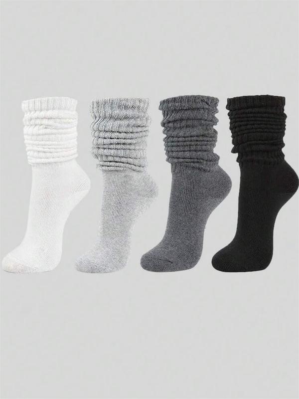 Women's 4 Pairs Solid Color Over The Calf Socks, Minimalist Baggy Socks for Women, Comfort Casual Cozy Breathable Pile Socks for Lady Daily Outdoor Wear, Socks for Women, Scrunch Socks Womenswear