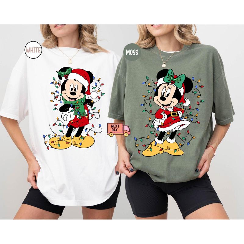 Mickkey and Minniie Mouse Couples Christmas Lights T-Shirt, Mickkey's Very Merry Xmas Party Shirt, Cartoon Holiday Gift FUAPB