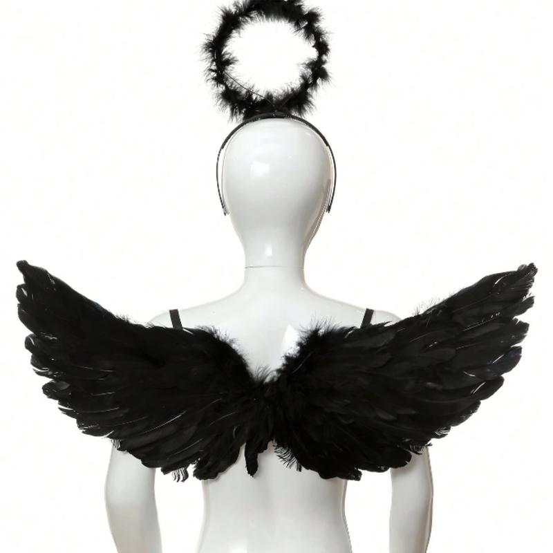 2pcs Set Angel & Devil Feather Wings Headband Party Costume Props For Carnival, Festival, Masquerade halloween