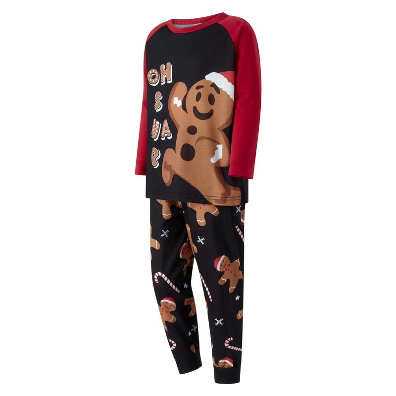 Gingerbread Man Print Matching Christmas Pajamas For Family, Long Sleeve Gingerbread Man Print Tops + Pants Set