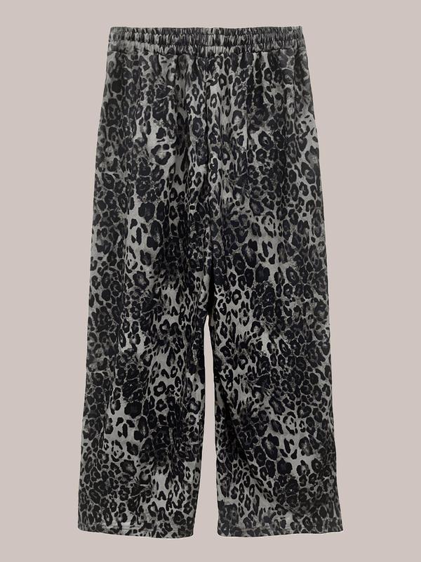 Women's Leopard Print Drawstring Waist Wide Leg Pants, Fall Outfits, Casual Pocket Trousers for Daily Wear, Pants for Women, Ladies Bottoms for Fall, Downtown Girl Clothes