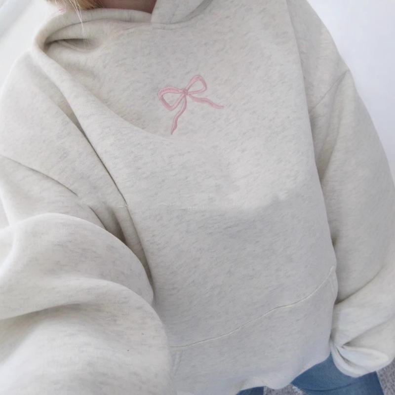 Women's pink bow hoodie sweet casual fall winter hoodie-cozy warm women's fashion pullover