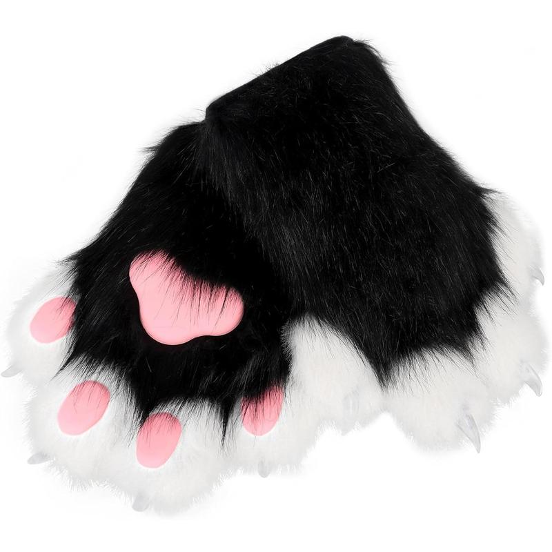 Faux  Plush Furry  Claw Gloves Fursuit  Fox Paws Mittens Halloween  Costume Accessories for Adult