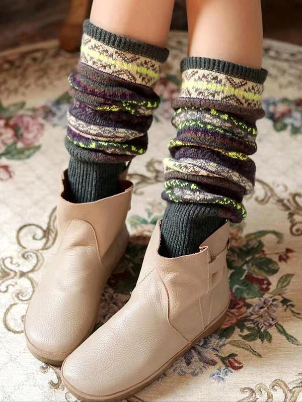 Women's Ethnic Pattern Over The Calf Socks, Casual Cozy Warm Leg Warmers for Fall & Winter, Women's Socks for Daily Wear