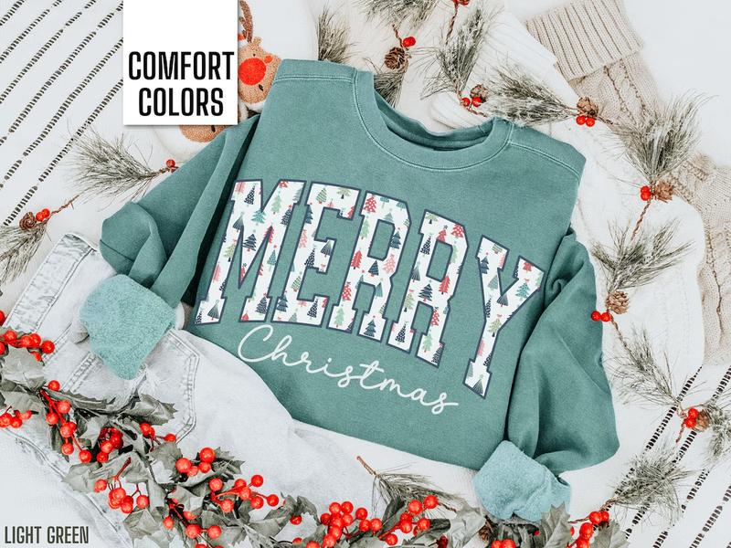 Comfort Colors, Merry Christmas Sweatshirt Comfort Colors Christmas Crewneck Women Holiday Sweatshirt Cute Xmas Sweater Cozy Winter Oversized Sweatshirt