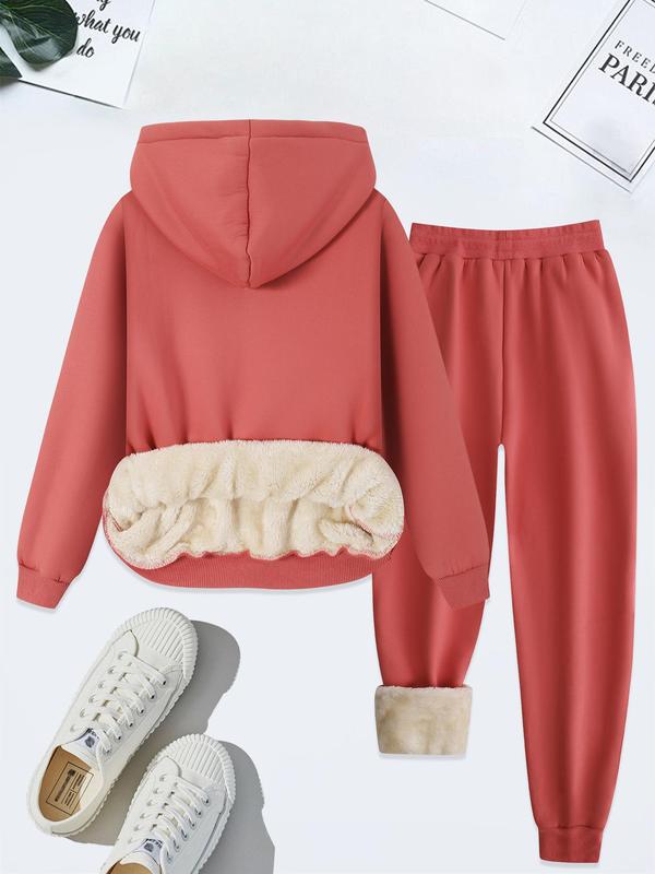 Women's Tree Print Hoodie & Drawstring Waist Pocket Sweatpants Two-piece Set, Casual Plush Lined Long Sleeve Hooded Sweatshirt & Jogger Pants for Fall & Winter, Women's Clothes for Daily Wear, Sweatshirts