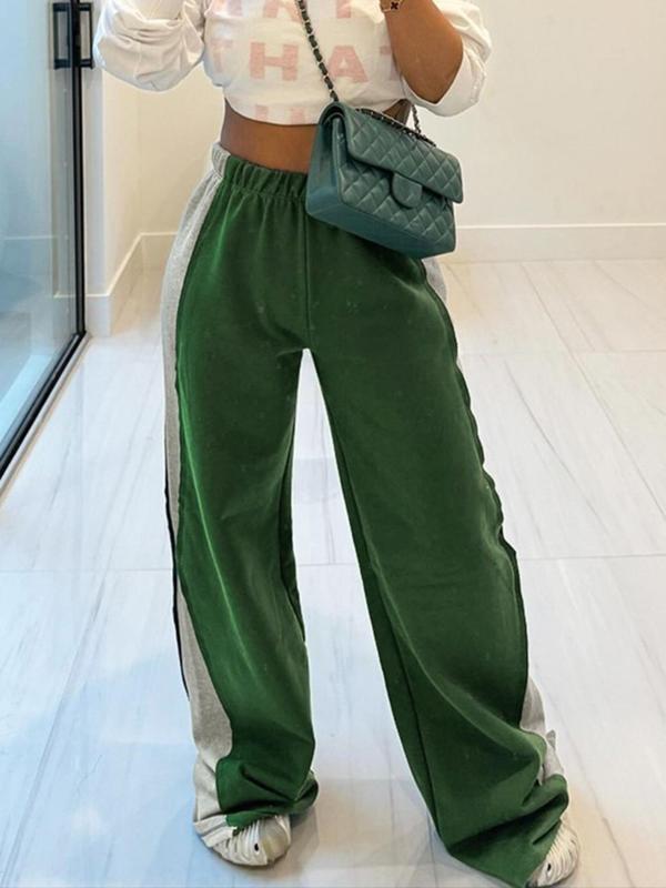 Women's Colorblock High Waist Wide Leg Sweatpants, Pants for Women, Streetwear Clothes Women, Casual Comfortable Elastic Waist Trousers for Daily Outdoor Wear, Lady Bottoms for Fall & Winter, Womenswear, Fall Outfits, Downtown Girl Clothes