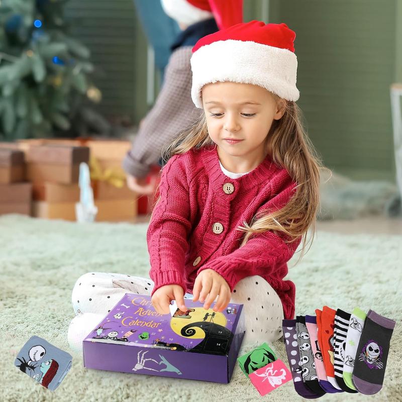 Halloween Christmas Advent Calendar 2024, 24-Day Countdown Calendar Includes 24 Pairs of  Themed Socks for Women Men Fans Before Christmas Holiday Party Favors