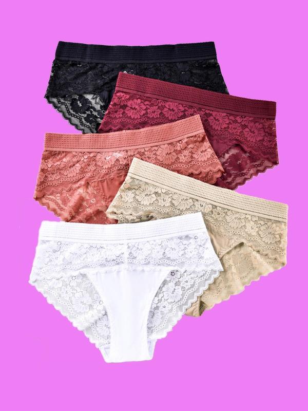  Contrast Lace Panty, Breathable Comfortable Knicker for Daily Wear, Women's Underwear for All Seasons