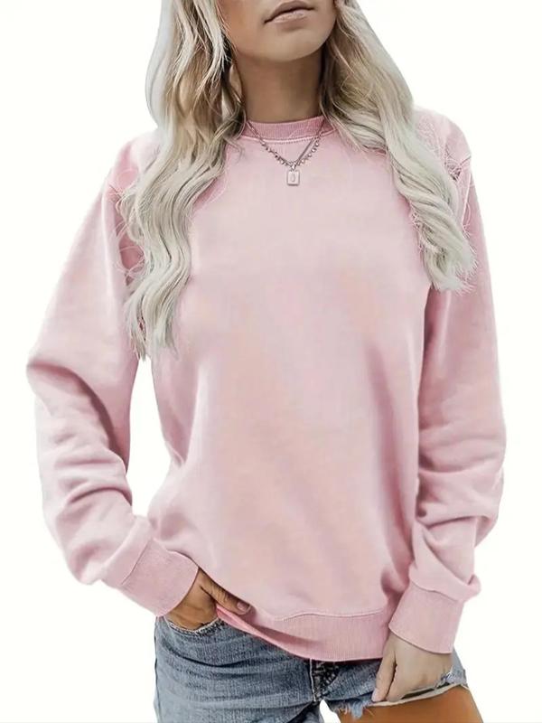 Women's Plain Round Neck Longsleeves Sweatshirt, Casual Drop Shoulder Long Sleeve Crewneck Pullover for Daily Wear, Basic Ladies Fall & Winter Clothes, Minimalist Comfort Womenswear, Fashion Lady Tops