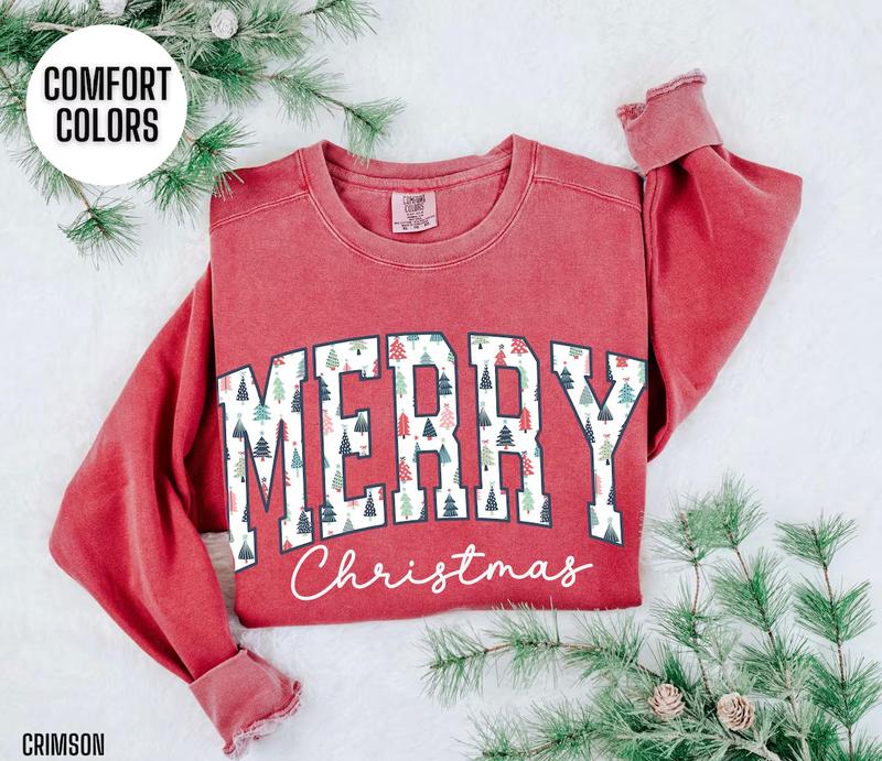 Comfort Colors, Merry Christmas Sweatshirt Comfort Colors Christmas Crewneck Women Holiday Sweatshirt Cute Xmas Sweater Cozy Winter Oversized Sweatshirt