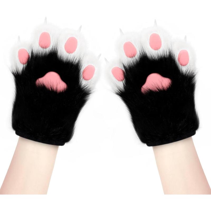 Faux  Plush Furry  Claw Gloves Fursuit  Fox Paws Mittens Halloween  Costume Accessories for Adult