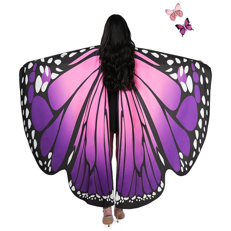 AWAYTR Halloween Butterfly Wings Shawl for Womens Fairy Cape Lady Costume Dress Up with 2 Hair Clips  Womenswear Accessories