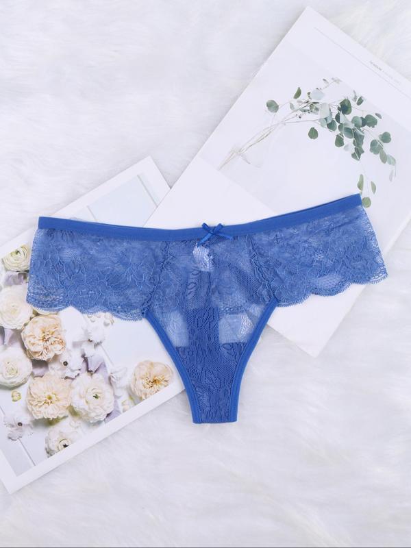 Women's 6pcs Floral Lace Bow Decor Sheer Thongs, Soft Comfy Breathable Knickers for Daily Wear, Ladies Underwear for All Seasons