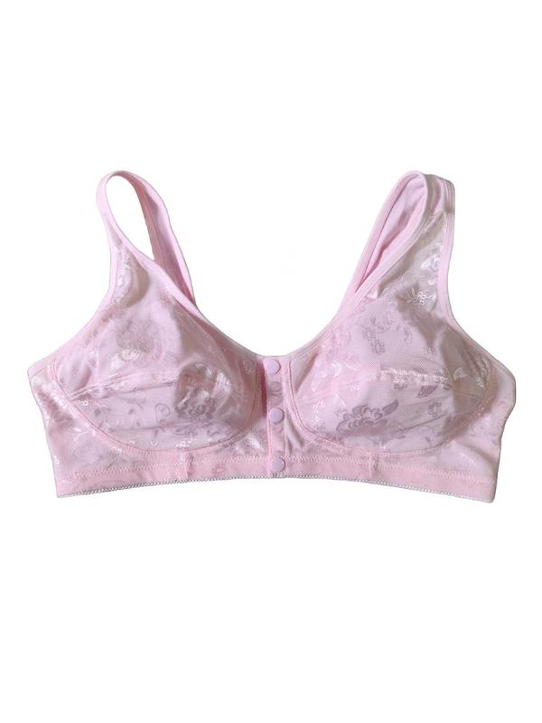 Women's 3pcs Plain Floral Lace Button Front Wireless Bra, Casual Elegant Soft Comfortable Breathable Push Up Bra, Ladies Lingerie Top for All Seasons Daily Wear