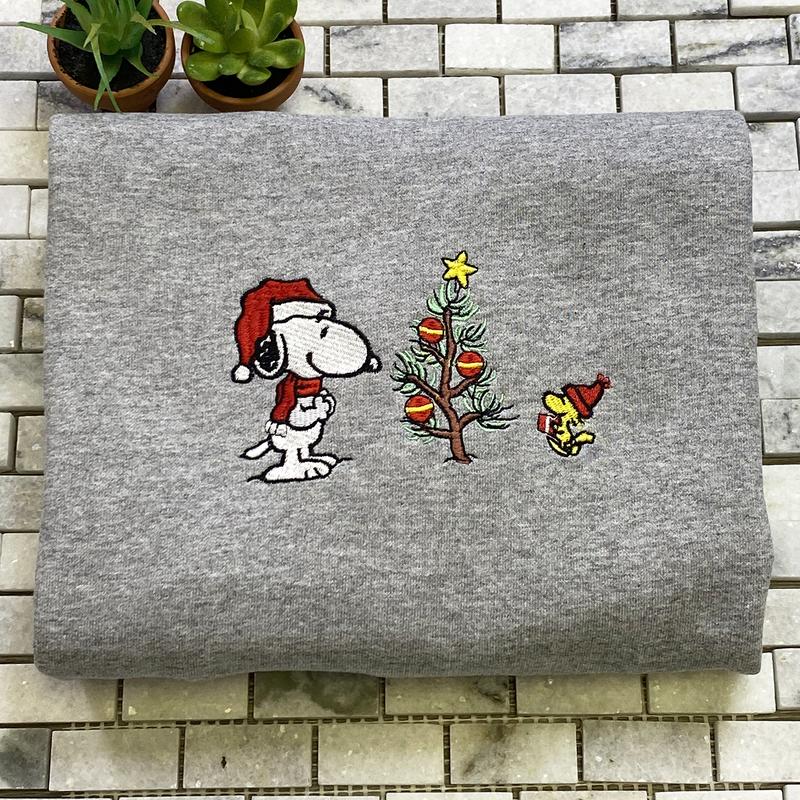 Snoopy Christmas Gratitude Embroidered Sweatshirt, Snoopy and Woodstock Christmas Crewneck, Holiday Crewneck, Family Christmas Sweatshirt