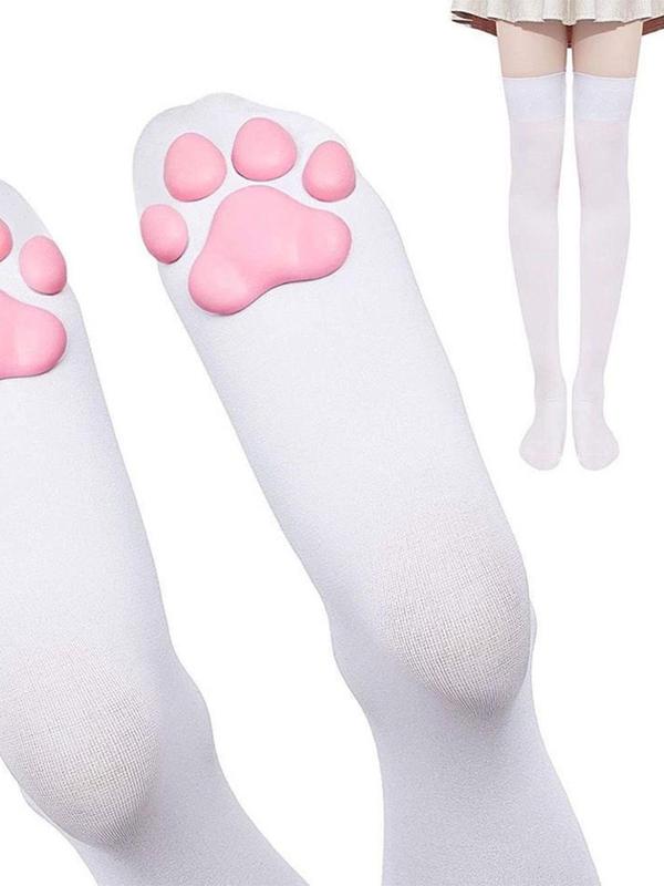 Women's 1 Pair Cute 3D Cat Paw Design Over The Knee Socks, Fashion Cozy Comfy Socks For Daily Outdoor Wear, Comfort Womenswear for Lady, Women Socks For Spring & Fall