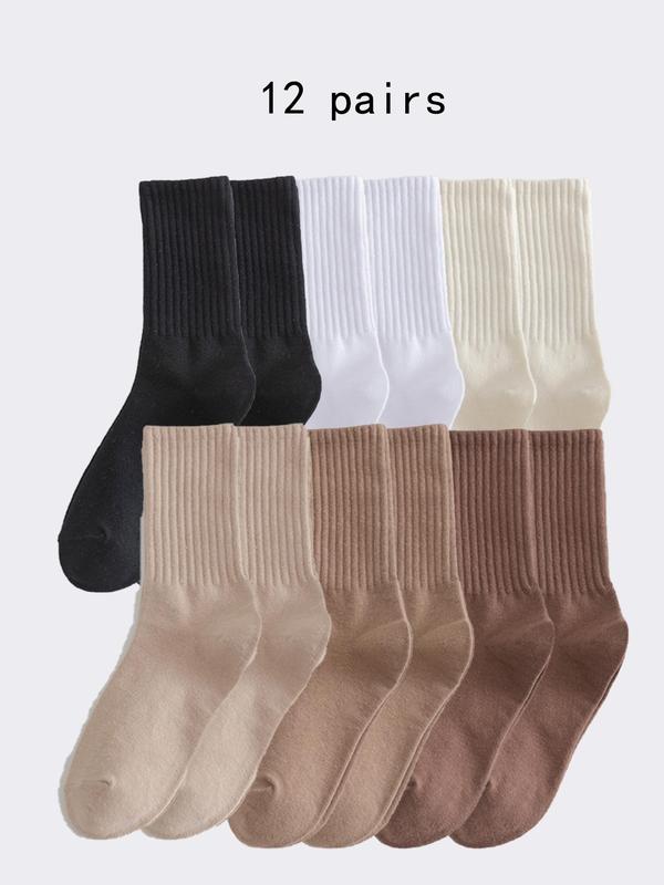 Women's Solid Crew Socks, Casual Soft Comfy Breathable Socks for Fall & Winter, Women's Socks for Daily Wear